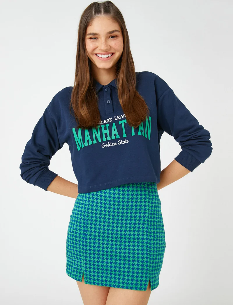 كوتون Mini Skirt with Side Slit Detail and Houndstooth Pattern