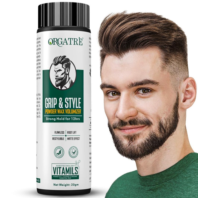 ORGATRE Grip and Style hair volumizing powder wax Strong hold For 12 Hrs hair wax Matte Finish hair wax powder Hair styling powder hair wax men Safe Hair fiber hair powder for men 20 gm - Image 1