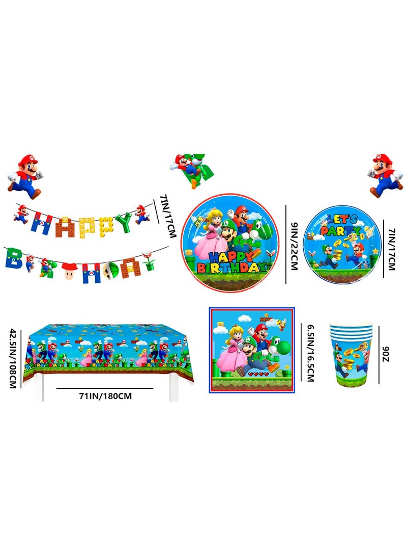 FRUITFUL PARTY 128pcs Super Mario Brothers Birthday Party Supplies for 16 Guests, Mario Disposable Set Super Mario Party Plates and Napkins Cups Tablecloth Banner - Image 3