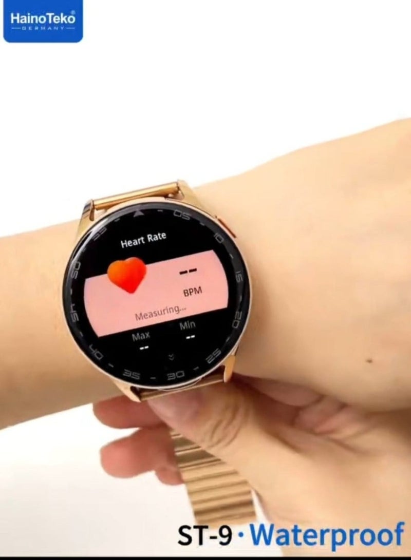 Haino Teko HainoTeko Women's Pink Smartwatch with Built-in Earphones ST-9 Watch Model Wireless Earphones AMOLED Display Waterproof Supports Bluetooth Calling Comes with 3 Straps - Image 2