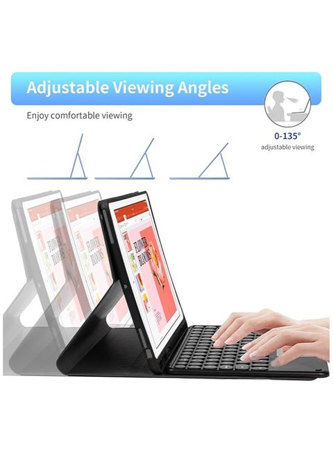 Keyboard Case for ipad 9th/8th/7th Gen 10.2"/iPad Air 3/iPad Pro 10.5", with Arabic Intelligent Touch Trackpad Bluetooth Keyboard, Built in Pencil Holder, Detachable Keyboard Case-（Black）