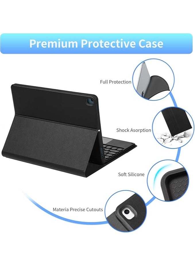 Keyboard Case for ipad 9th/8th/7th Gen 10.2"/iPad Air 3/iPad Pro 10.5", with Arabic Intelligent Touch Trackpad Bluetooth Keyboard, Built in Pencil Holder, Detachable Keyboard Case-（Black）
