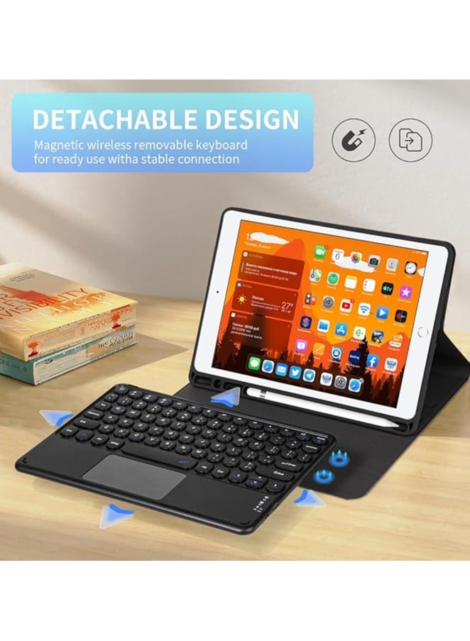 Keyboard Case for ipad 9th/8th/7th Gen 10.2"/iPad Air 3/iPad Pro 10.5", with Arabic Intelligent Touch Trackpad Bluetooth Keyboard, Built in Pencil Holder, Detachable Keyboard Case-（Black）