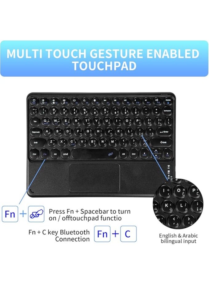 Keyboard Case for ipad 9th/8th/7th Gen 10.2"/iPad Air 3/iPad Pro 10.5", with Arabic Intelligent Touch Trackpad Bluetooth Keyboard, Built in Pencil Holder, Detachable Keyboard Case-（Black）