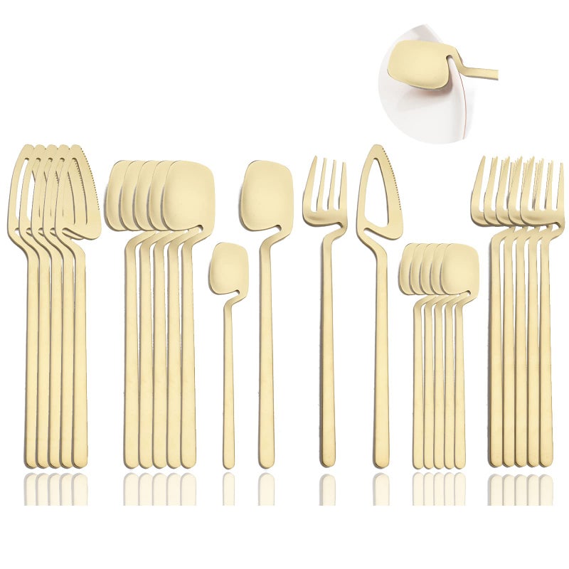 JASHII Silverware Set Satin Finish 24Piece Stainless Steel Flatware Set Kitchen Utensil Set Service for 6 Tableware Cutlery Set Dishwasher Safe Matte Champagne Gold