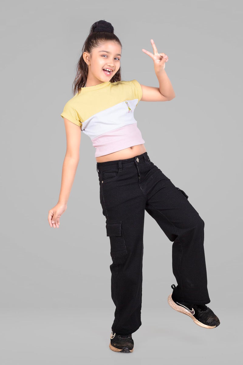 ADBUCKS Stretchable High Rise Cargo Style Straight Fit Jeans for Girls (Black,9-10 Years) - Image 4