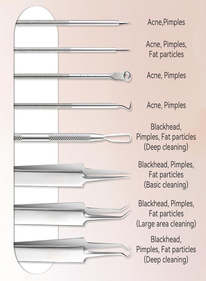 EYBDYB 8 Pcs Blackhead Remover Tool Kit – Medical Grade Stainless Steel Acne Removal Set with Tweezers&Needles–Comedone Extractor for Whiteheads,Pimple Popping,Facial Blemish Removal–Nose & Face Care - Image 2