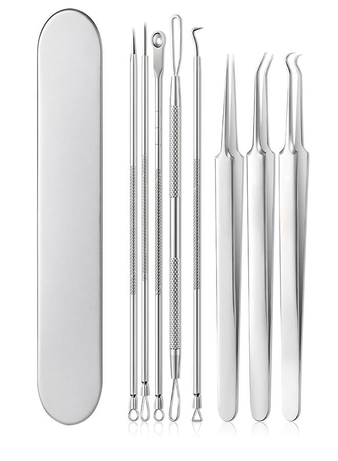 EYBDYB 8 Pcs Blackhead Remover Tool Kit – Medical Grade Stainless Steel Acne Removal Set with Tweezers&Needles–Comedone Extractor for Whiteheads,Pimple Popping,Facial Blemish Removal–Nose & Face Care - Image 1