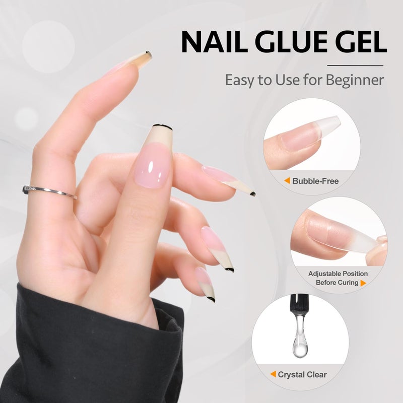 GAOY Gel Top Coat, Nail Glue Gel and Base Coat Set, 3 Pcs 16ml Clear Glossy No Wipe Combination for UV Light Cure - Image 5