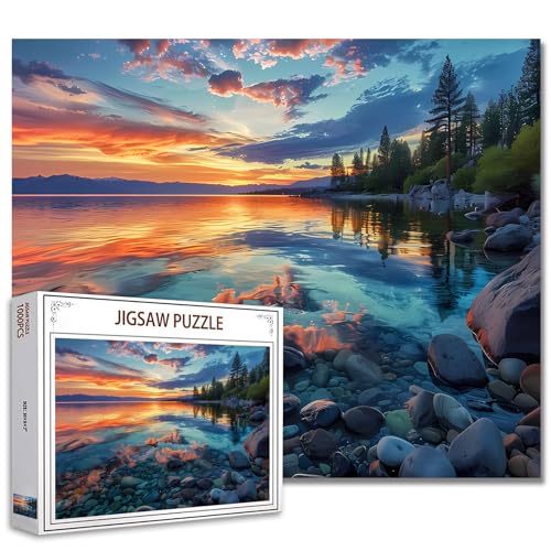 Tucocoo Lake Tahoe Landscape Jigsaw Puzzle 1000 Pieces Puzzles for Adults Stunning Sunset Scenery Jigsaw Puzzles for Challenging Family Activity Games DIY Puzzle for Home Wall Decor 20 x 27 Inches - Image 1