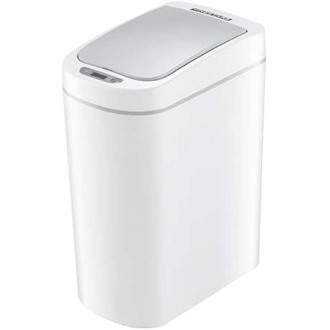 Ninestars AMZ72 Bathroom Automatic Infrared Motion Sensor Trash Can 18 Gal 7L ABS Plastic Trashcan Slim White - Image 1
