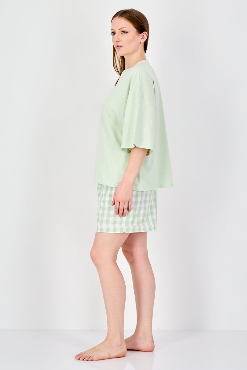 Fudo Lounge By Fudo Women 2 Pieces Embroidered Logo Pajama Top And Bottom Set, Mint Green - Image 4