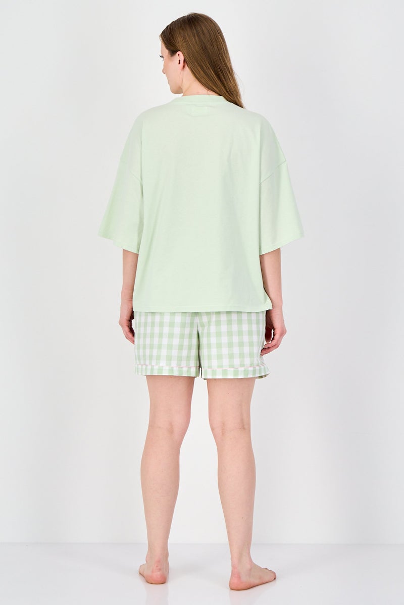 Fudo Lounge By Fudo Women 2 Pieces Embroidered Logo Pajama Top And Bottom Set, Mint Green - Image 2