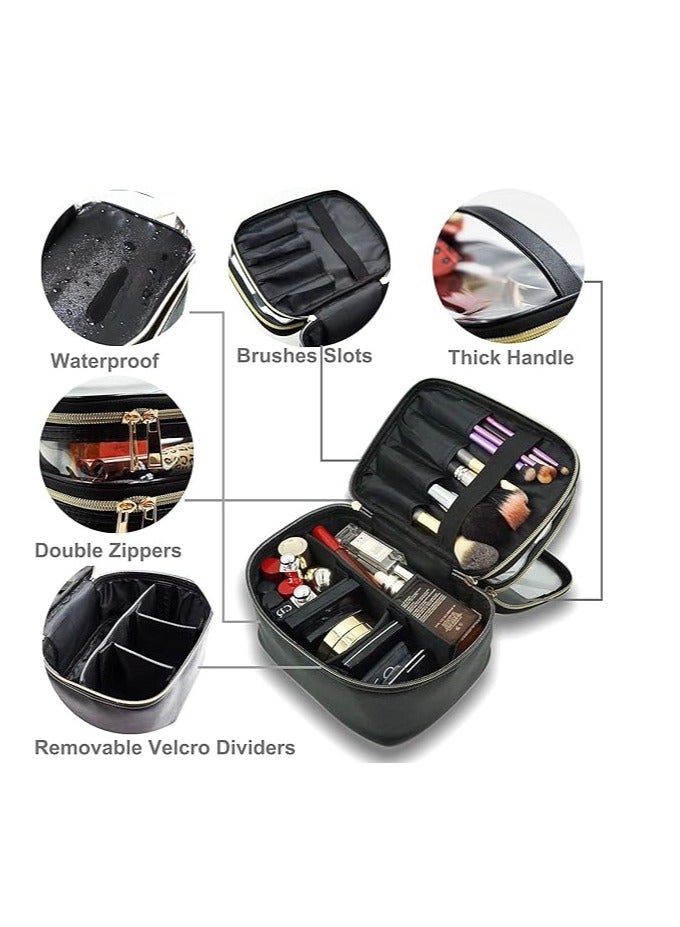 Excefore Cosmetic bag, Double Layer Travel Makeup Bags For Women, Waterproof Portable Cosmetic Cases Make up Organizer for Makeup, Cosmetics Tools, Shampoo, Toiletries, Black - Image 5