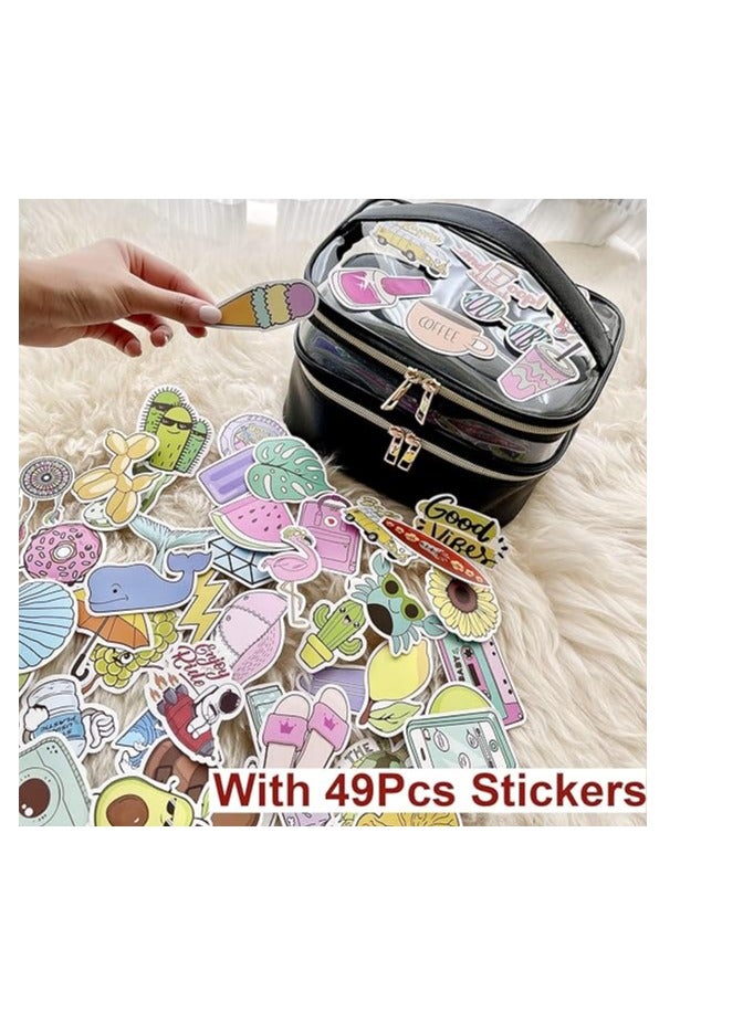 Excefore Cosmetic bag, Double Layer Travel Makeup Bags For Women, Waterproof Portable Cosmetic Cases Make up Organizer for Makeup, Cosmetics Tools, Shampoo, Toiletries, Black - Image 2