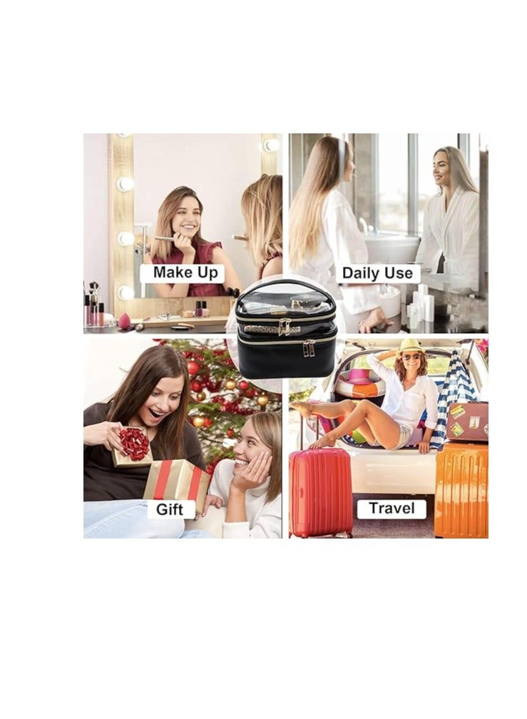 Excefore Cosmetic bag, Double Layer Travel Makeup Bags For Women, Waterproof Portable Cosmetic Cases Make up Organizer for Makeup, Cosmetics Tools, Shampoo, Toiletries, Black - Image 3