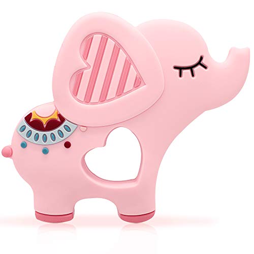 Bigspinach Soft Pink Elephant Teether Toy for Babies 3-6/6-12 Months Silicone Teething Toy Gift for Girls Gum Massager Anxiety Relief Items - Image 1