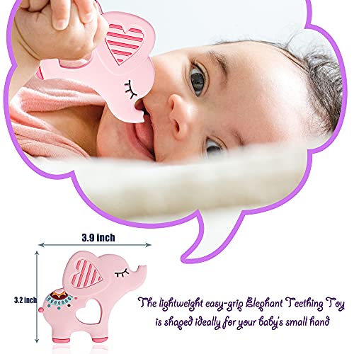 Bigspinach Soft Pink Elephant Teether Toy for Babies 3-6/6-12 Months Silicone Teething Toy Gift for Girls Gum Massager Anxiety Relief Items - Image 3