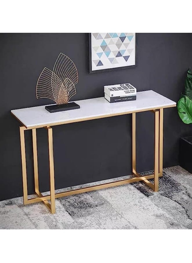 HOME TASTE TOMSUN Gold Metal Console Table with Genuine White Marble Top | Pre-Assembled Modern Hallway Entryway Table | Narrow Console Table for Living Room Furniture | Size 120 x 40 x 80 cm  - Image 1