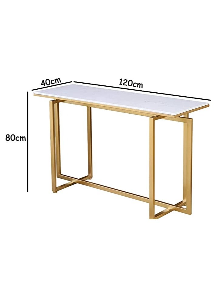 HOME TASTE TOMSUN Gold Metal Console Table with Genuine White Marble Top | Pre-Assembled Modern Hallway Entryway Table | Narrow Console Table for Living Room Furniture | Size 120 x 40 x 80 cm  - Image 2