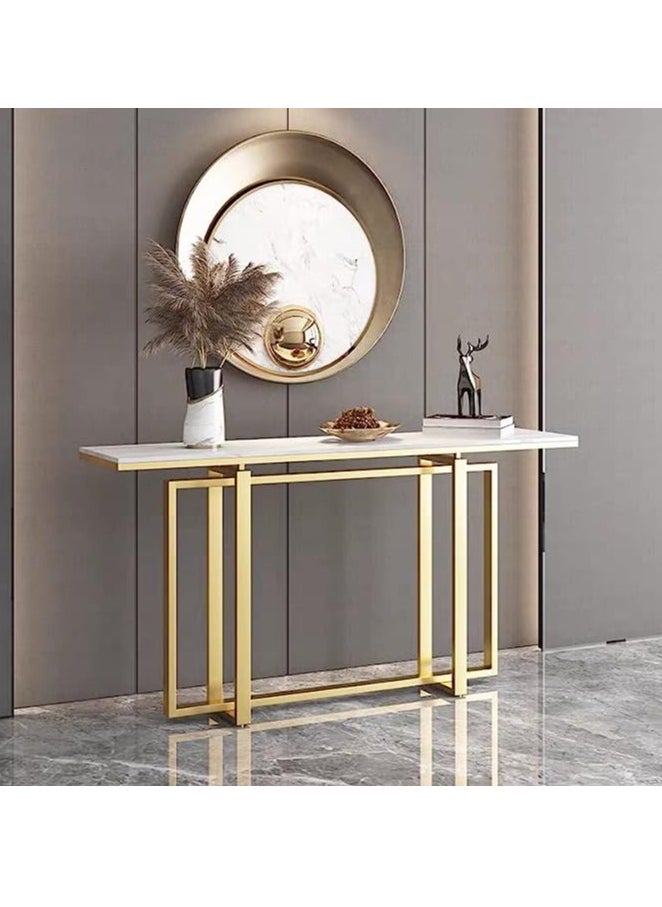HOME TASTE TOMSUN Gold Metal Console Table with Genuine White Marble Top | Pre-Assembled Modern Hallway Entryway Table | Narrow Console Table for Living Room Furniture | Size 120 x 40 x 80 cm  - Image 3
