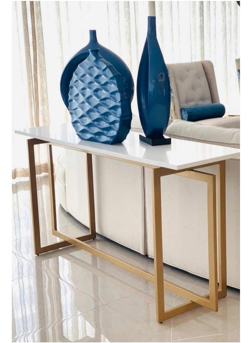HOME TASTE TOMSUN Gold Metal Console Table with Genuine White Marble Top | Pre-Assembled Modern Hallway Entryway Table | Narrow Console Table for Living Room Furniture | Size 120 x 40 x 80 cm  - Image 4