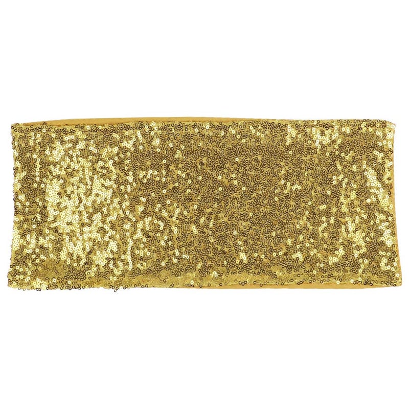 Desirable Life Pack of 50 Stretch Sequin Chair Sashes Chair Bands One-Sided Sequins Decor for Hotel Wedding Reception Party Event Chair Cover Decoration 4""x16"" - Light Gold - Image 2