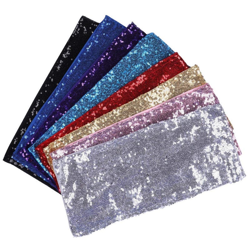 Desirable Life Pack of 50 Stretch Sequin Chair Sashes Chair Bands One-Sided Sequins Decor for Hotel Wedding Reception Party Event Chair Cover Decoration 4""x16"" - Light Gold - Image 5