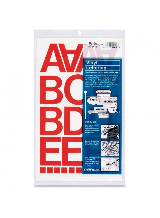 Chartpak Vinyl Helvetica Style Letters Letter & Number, 2 Inches High, Red (01052) - Image 1