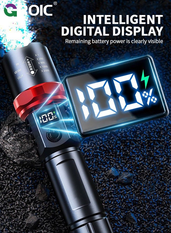 GROIC مصابيح يد عالية اللمعان، مصباح يدوي قابل لإعادة الشحن بقدرة 20000 لومن مع شاشة عرض رقمية للطاقة، مصباح تكتيكي مع إمكانية التكبير، 3 أوضاع للتخييم، الصيد، المشي، الطوارئ والأنشطة الخارجية - Image 2
