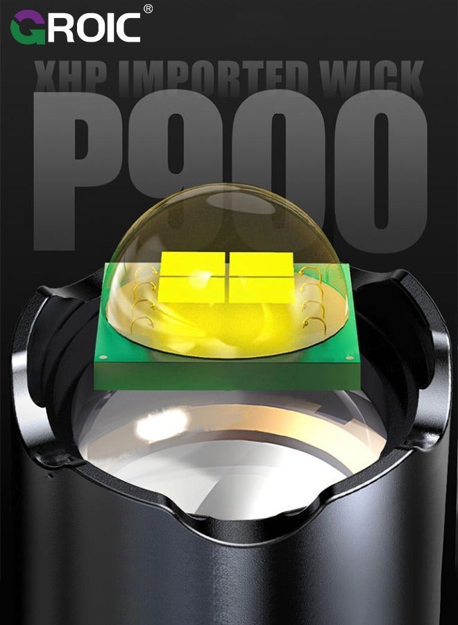 GROIC مصابيح يد عالية اللمعان، مصباح يدوي قابل لإعادة الشحن بقدرة 20000 لومن مع شاشة عرض رقمية للطاقة، مصباح تكتيكي مع إمكانية التكبير، 3 أوضاع للتخييم، الصيد، المشي، الطوارئ والأنشطة الخارجية - Image 4