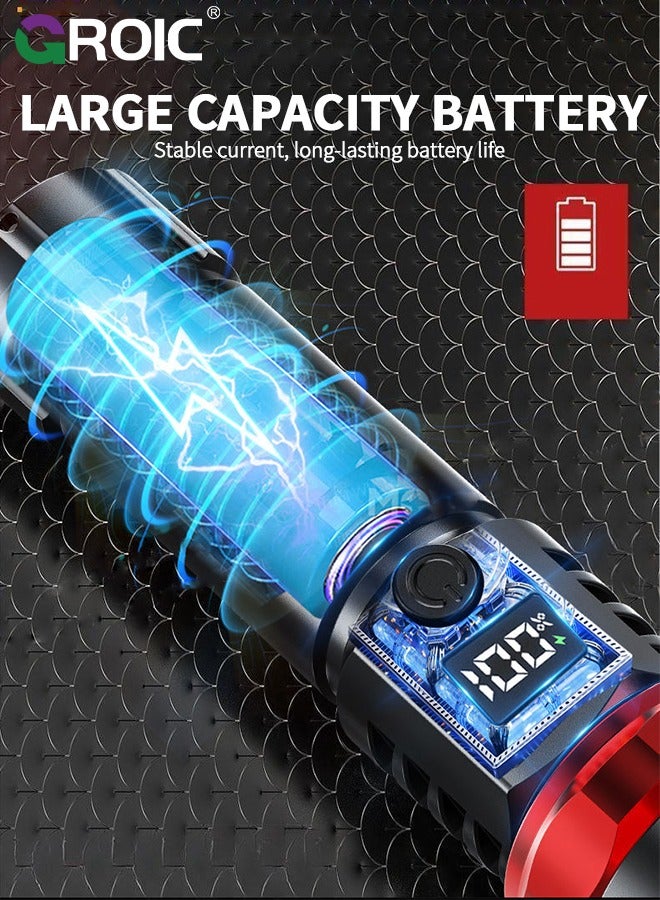 GROIC مصابيح يد عالية اللمعان، مصباح يدوي قابل لإعادة الشحن بقدرة 20000 لومن مع شاشة عرض رقمية للطاقة، مصباح تكتيكي مع إمكانية التكبير، 3 أوضاع للتخييم، الصيد، المشي، الطوارئ والأنشطة الخارجية - Image 5
