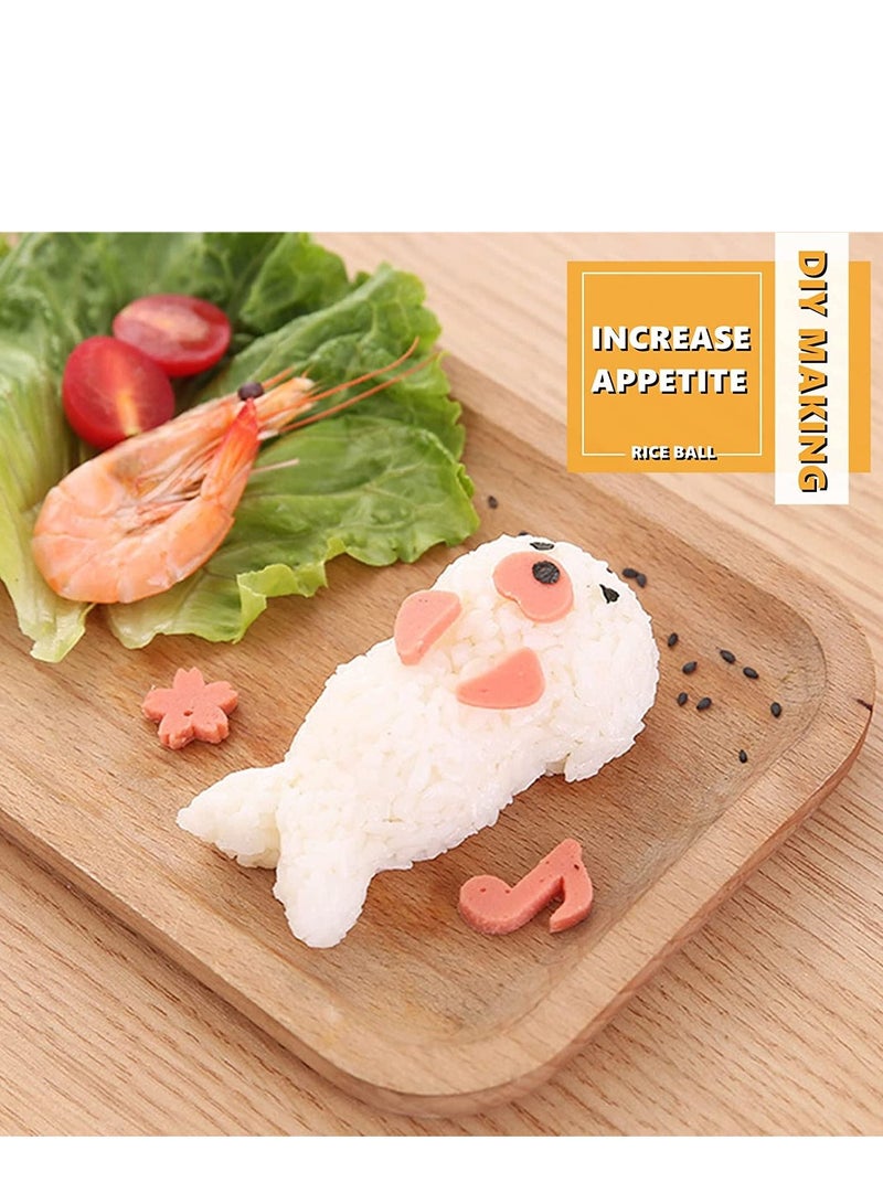 Rice Ball Mold, Cute Non-Stick Sushi Making Kit Cartoon Animal Seal Bento Maker Mould with Seaweed Nori Expression Cutter Box Accessories DIY Kitchen Picnic Tools for Baby Kids Meal - Image 2