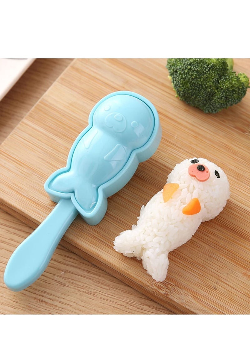 Rice Ball Mold, Cute Non-Stick Sushi Making Kit Cartoon Animal Seal Bento Maker Mould with Seaweed Nori Expression Cutter Box Accessories DIY Kitchen Picnic Tools for Baby Kids Meal - Image 1