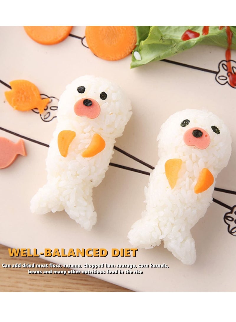 Rice Ball Mold, Cute Non-Stick Sushi Making Kit Cartoon Animal Seal Bento Maker Mould with Seaweed Nori Expression Cutter Box Accessories DIY Kitchen Picnic Tools for Baby Kids Meal - Image 4