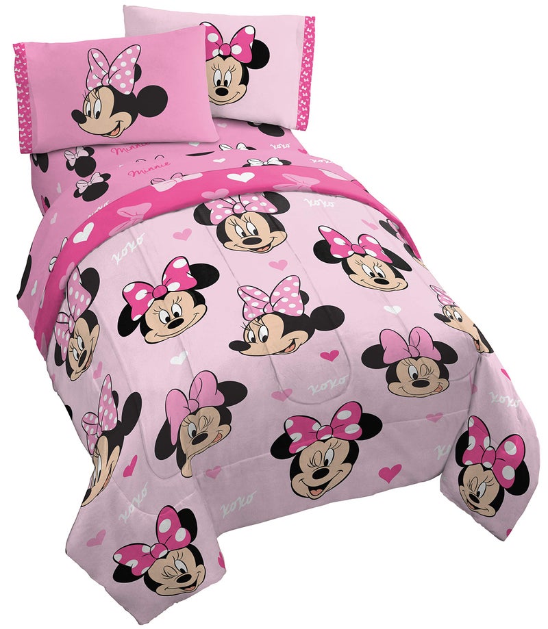 Jay Franco Disney Minnie Mouse Hearts N Love 5 Piece Full Size Bed Set  Includes Reversible Comforter  Sheet Set  Super Soft Fade Resistant Microfiber  Official Disney Product
