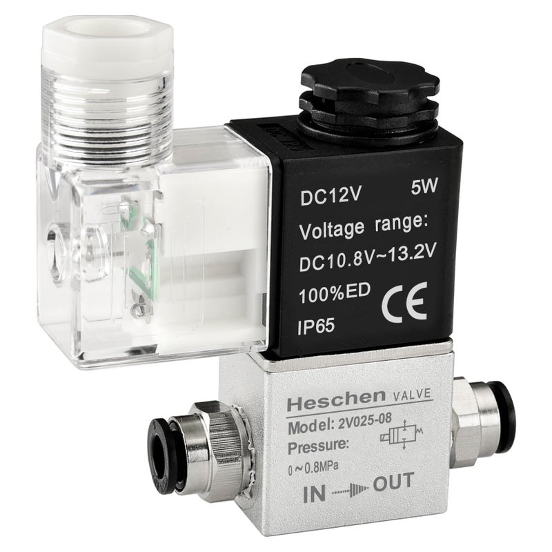 Heschen صمام كهربائي هوائي هيسشن 2V025-08 12VDC PT1/4 2/2 طريقة مغلقة عادة IP65 CE - Image 1