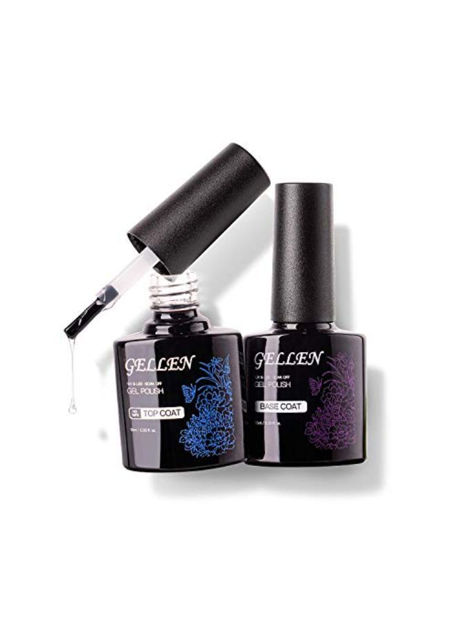 Gellen طبقة أساسية، طبقة علوية، لطلاء أظافر جل UV LED لا تمسح، طبقة علوية لامعة تدوم طويلاً، مجموعة مانيكير جل منزلية - 0.33 أونصة سائلة2  - Image 1