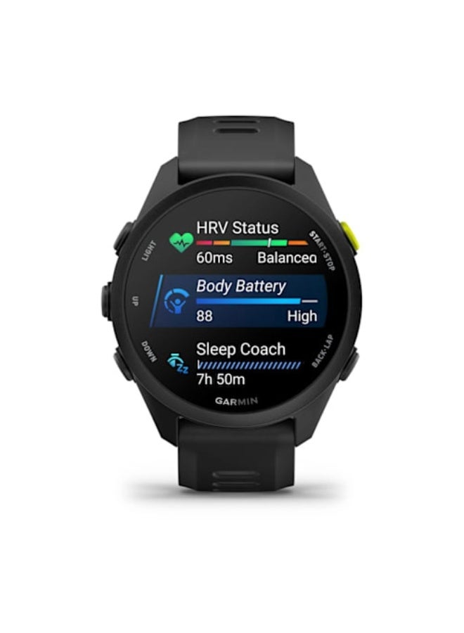 GARMIN Forerunner 70 - 43mm - Black - Up to 13 days of Battery Lie - 1.2” AMOLED Display, Chemically-strengthened glass, Heart Rate Monitor, All day stress monitor, Gps tracking, Smart notification, iOS and Android compatible black - Image 2