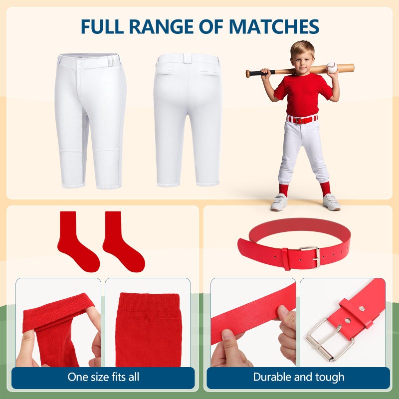 CHCLACE 5T Toddler Baseball Pants - Kids Tee Ball Pants for Boy Girl, Includes: Red Belt and Baseball Socks (5T) - Image 2