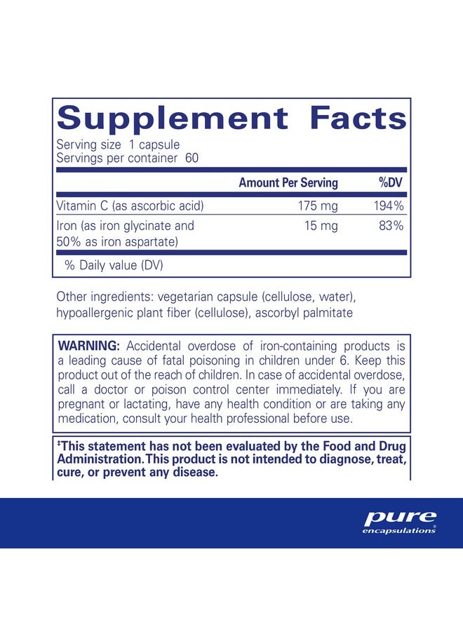 Pure Encapsulations - Ironc ; Iron And Vitamin C Supplement To Support Muscle Function Red Blood Cell Function And Energy* ; 60 Capsules - Image 1