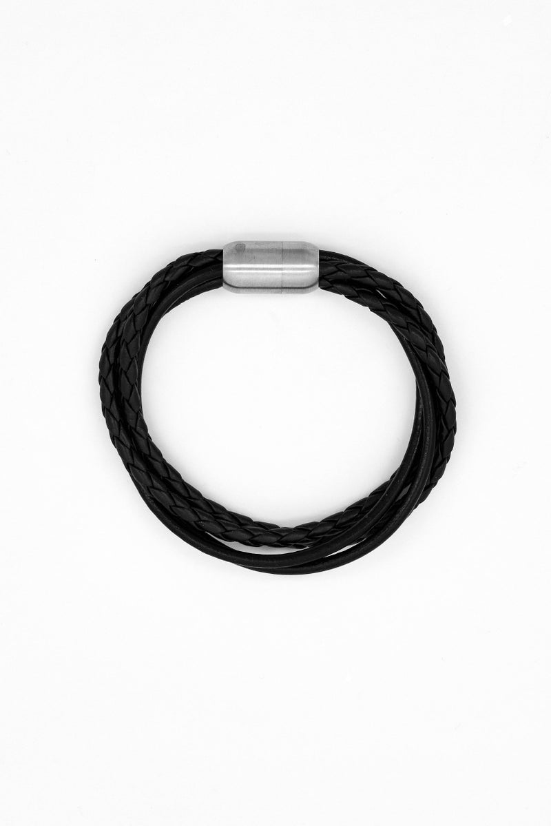 Steeltime Men Genuine Leather Wrap Bracelet, Black - Image 4