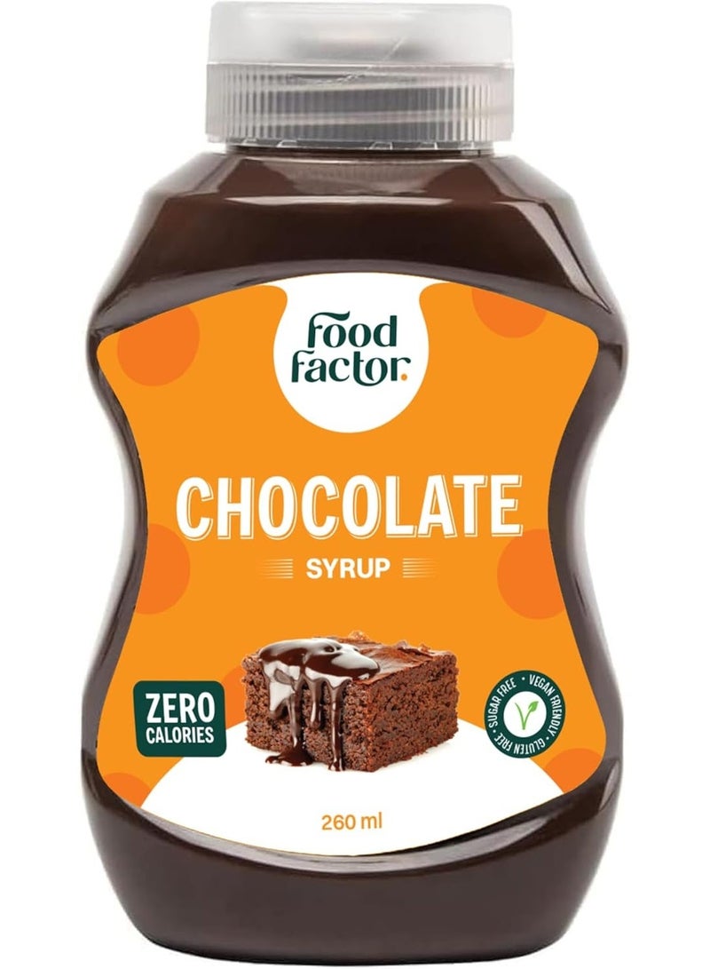 Food Factor Vegan Chocolate Syrup | Made in Italy, Zero Sugar, Low Calorie, Gluten Free, for ice cream, iced coffee, latte, Mocha, iced tea, smoothies, pancake, waffles, crepe (260ml, Chocolate) - Image 1