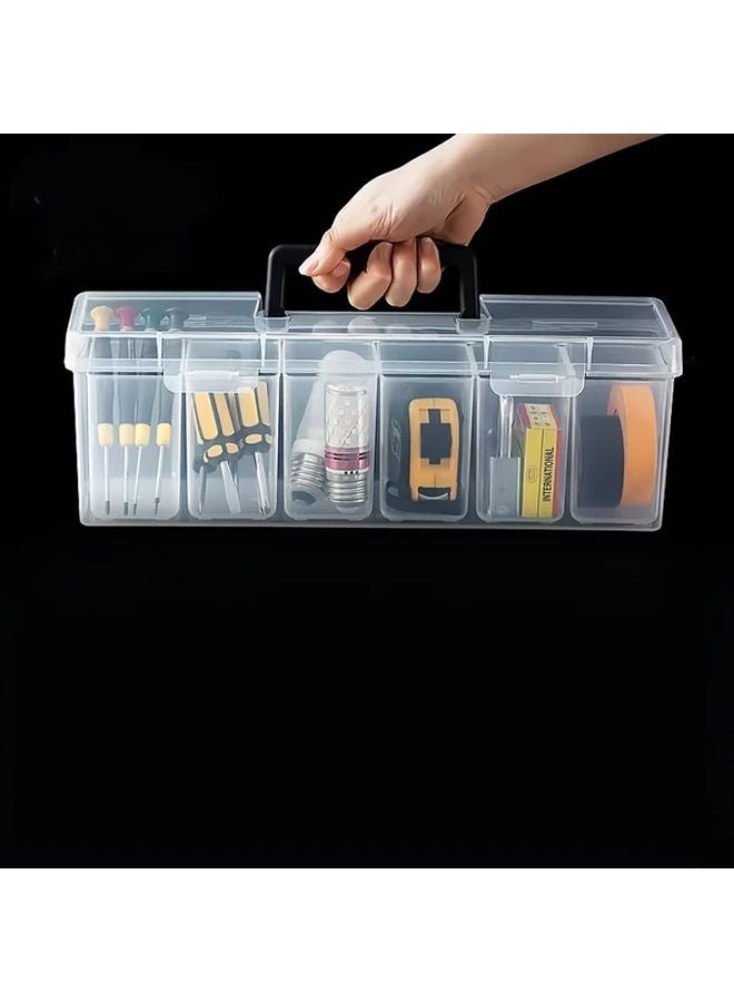Black Tool Organizer Box With 6 Inner Dividers Portable Plastic Storage For Screws Bolts Parts - Image 1