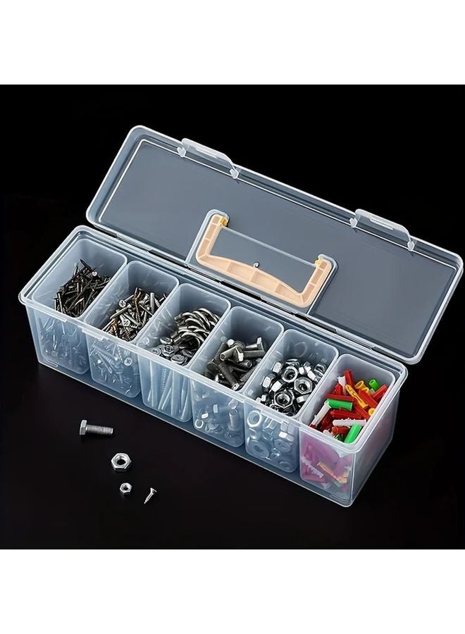 Black Tool Organizer Box With 6 Inner Dividers Portable Plastic Storage For Screws Bolts Parts - Image 3
