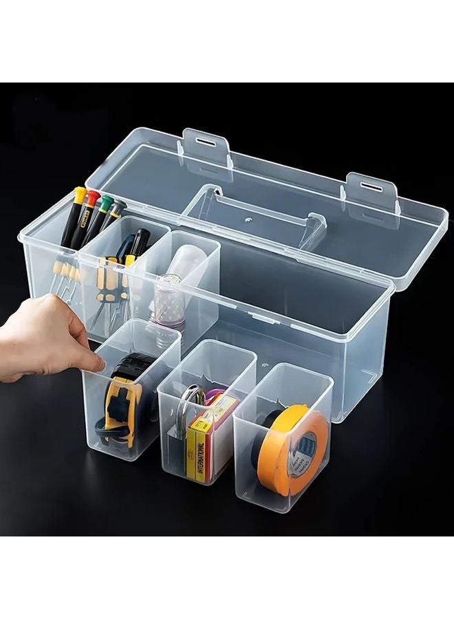Black Tool Organizer Box With 6 Inner Dividers Portable Plastic Storage For Screws Bolts Parts - Image 5