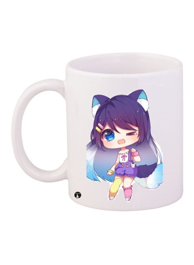 Cartoon Printed Coffee Mug White/Purple/Blue 11ounce