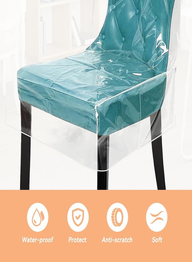 Pinsit 2 PCS Plastic Dining Chair Protectors with Backrests, Plastic Chair Covers, Chair Covers for Dining Chairs, Waterproof Thickened Seat Protectors from Water Dust Pet Hair Paws Claws Removable Washable - Image 3