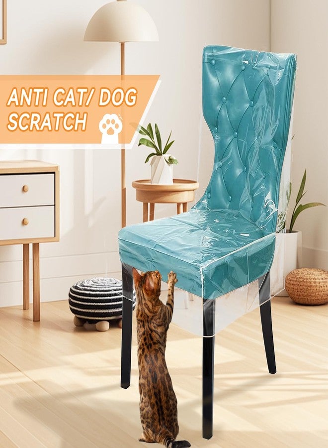 Pinsit 2 PCS Plastic Dining Chair Protectors with Backrests, Plastic Chair Covers, Chair Covers for Dining Chairs, Waterproof Thickened Seat Protectors from Water Dust Pet Hair Paws Claws Removable Washable - Image 5