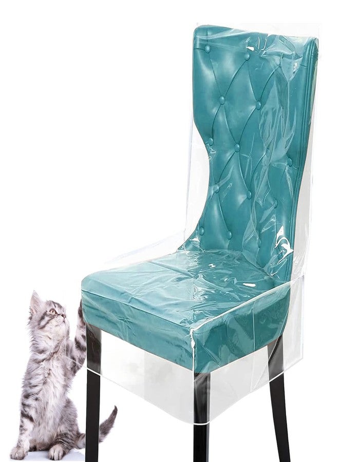 Pinsit 2 PCS Plastic Dining Chair Protectors with Backrests, Plastic Chair Covers, Chair Covers for Dining Chairs, Waterproof Thickened Seat Protectors from Water Dust Pet Hair Paws Claws Removable Washable - Image 1